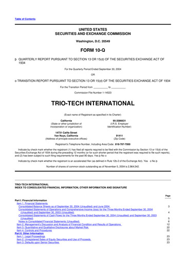 Thumbnail Trio-Tech International 10-Q Quarterly Report FY2004-11-12 