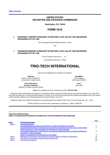 Thumbnail Trio-Tech International 10-Q Quarterly Report FY2005-02-04 