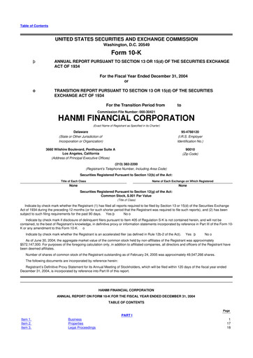 Thumbnail Hanmi Financial 10-K Annual Report 