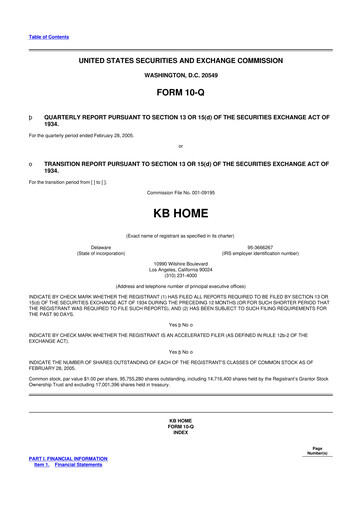 Thumbnail KB Home
 10-Q Quarterly Report FY 