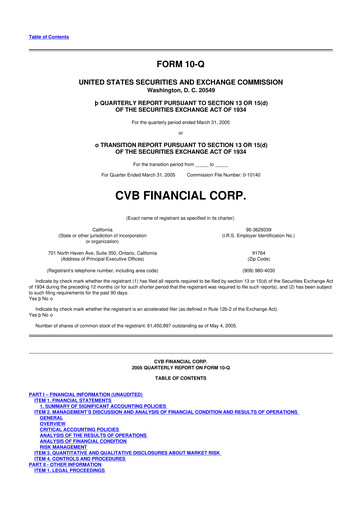 Thumbnail CVB Financial 10-Q Quarterly Report FY 