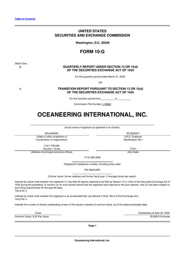Thumbnail Oceaneering International
 10-Q Quarterly Report FY 