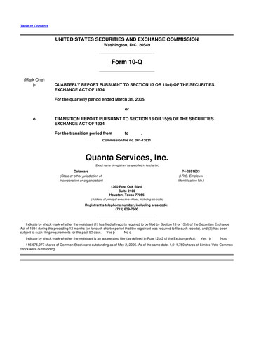 Thumbnail Quanta Services
 10-Q Quarterly Report FY 