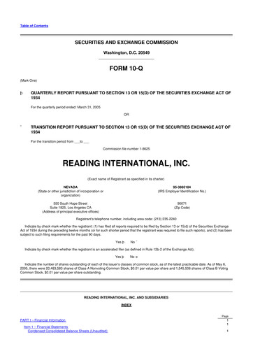 Thumbnail Reading International
 10-Q Quarterly Report FY 