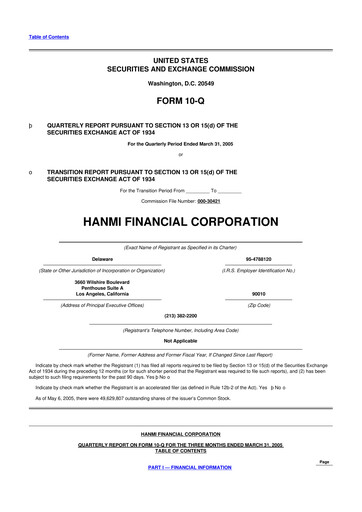 Thumbnail Hanmi Financial 10-Q Quarterly Report FY 