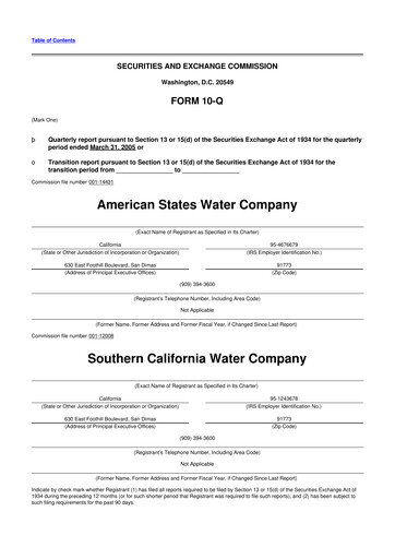 Thumbnail American States Water
 10-Q Quarterly Report FY 