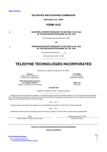 Thumbnail Teledyne Technologies 10-Q Quarterly Report FY 
