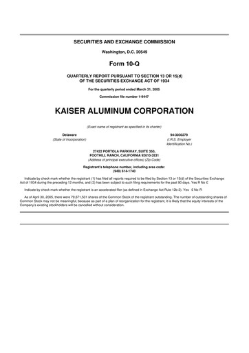 Thumbnail Kaiser Aluminum
 10-Q Quarterly Report FY 