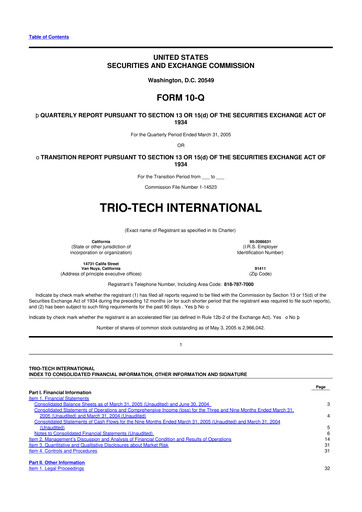 Thumbnail Trio-Tech International 10-Q Quarterly Report FY2005-05-13 