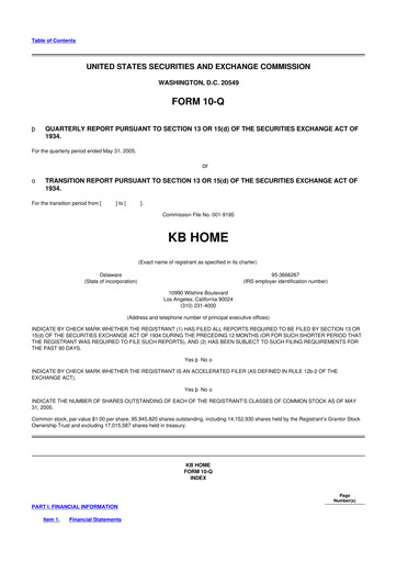 Thumbnail KB Home
 10-Q Quarterly Report FY 