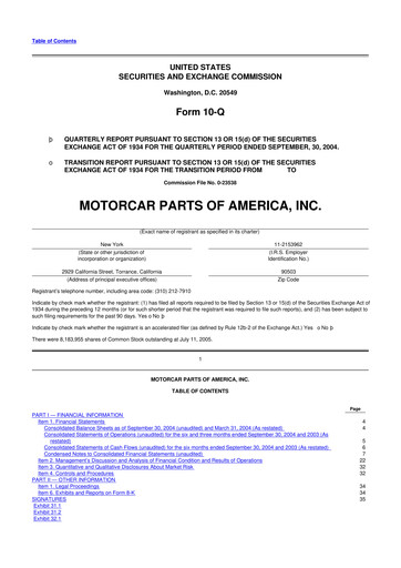 Vorschaubild Motorcar Parts of America 10-Q Quartalsbericht  