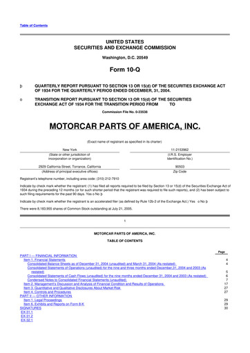 Vorschaubild Motorcar Parts of America 10-Q Quartalsbericht  