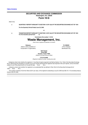 Thumbnail Waste Management 10-Q Quarterly Report FY 