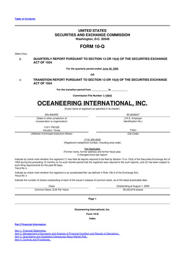 Thumbnail Oceaneering International
 10-Q Quarterly Report FY 