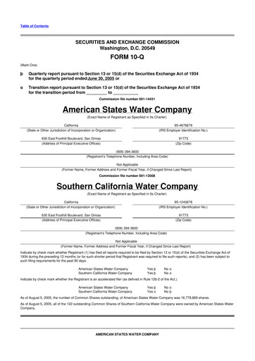 Thumbnail American States Water
 10-Q Quarterly Report FY 