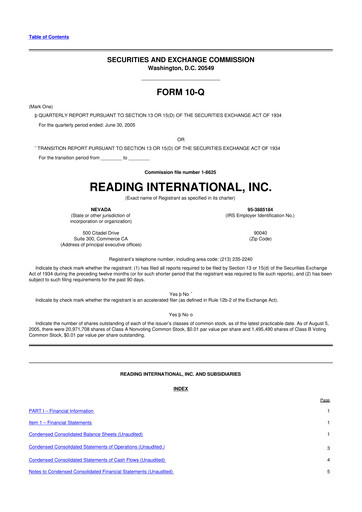 Thumbnail Reading International
 10-Q Quarterly Report FY 