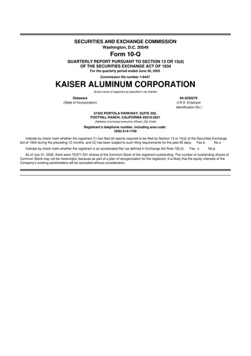 Thumbnail Kaiser Aluminum
 10-Q Quarterly Report FY 