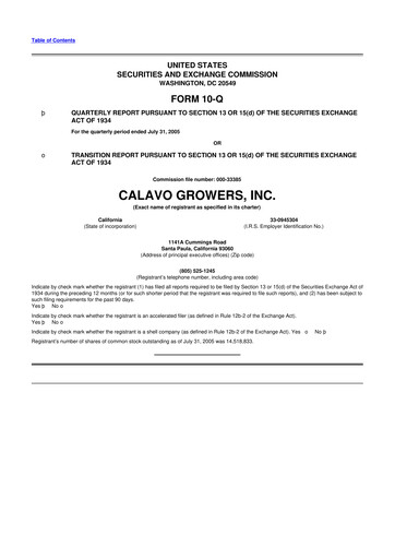 Thumbnail Calavo Growers
 10-Q Quarterly Report FY 