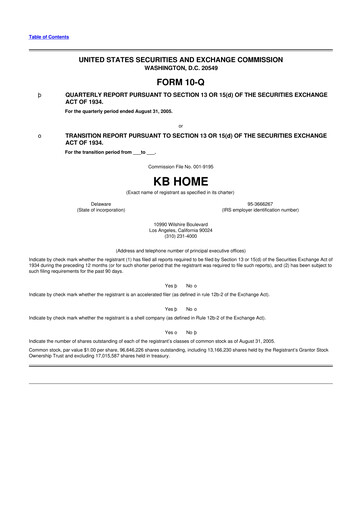 Thumbnail KB Home
 10-Q Quarterly Report FY 