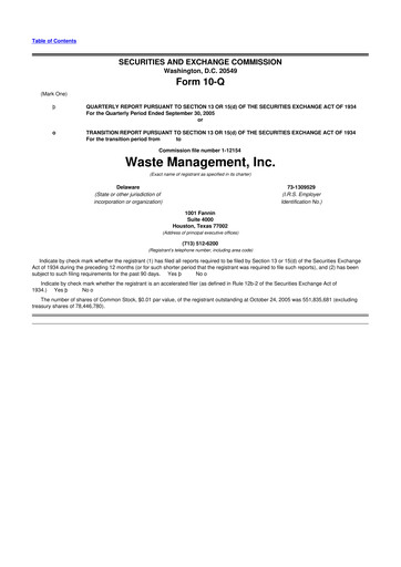 Thumbnail Waste Management 10-Q Quarterly Report FY 