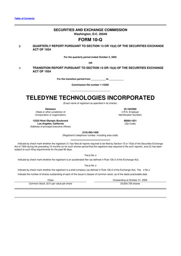 Thumbnail Teledyne Technologies 10-Q Quarterly Report FY 