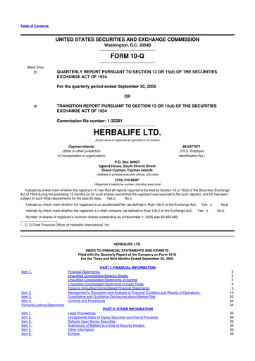 Thumbnail Herbalife 10-Q Quarterly Report FY 