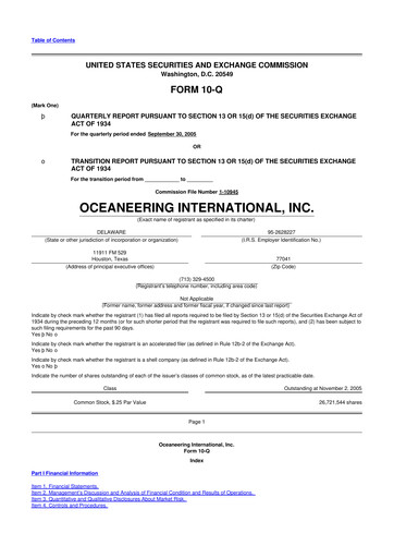 Thumbnail Oceaneering International
 10-Q Quarterly Report FY 