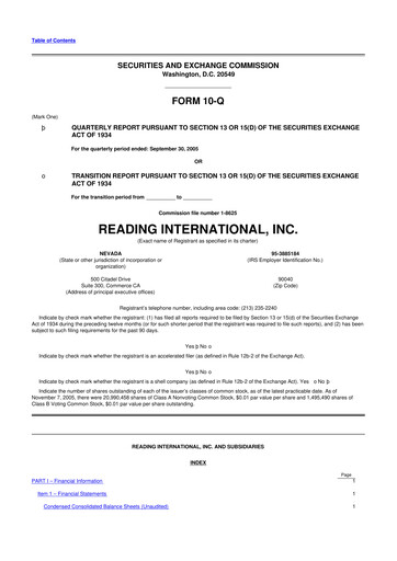Thumbnail Reading International
 10-Q Quarterly Report FY 