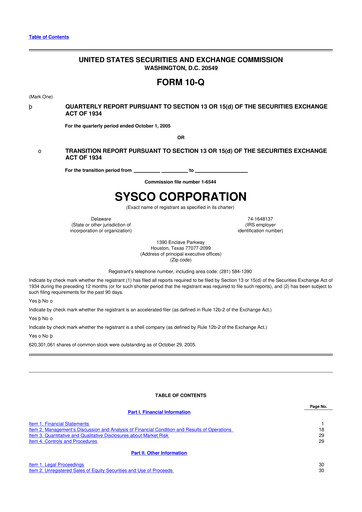 Thumbnail Sysco 10-Q Quarterly Report FY 