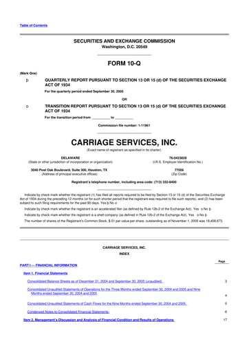 Thumbnail Carriage Services 10-Q Quarterly Report FY 