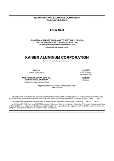 Thumbnail Kaiser Aluminum
 10-Q Quarterly Report FY 