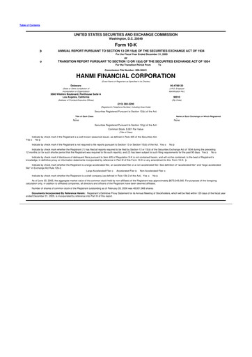 Thumbnail Hanmi Financial 10-K Annual Report 