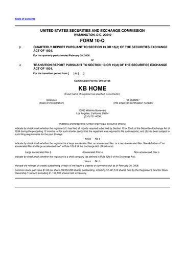 Thumbnail KB Home
 10-Q Quarterly Report FY 