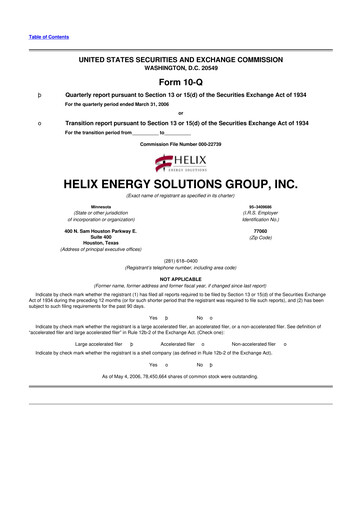 Thumbnail Helix Energy Solutions 10-Q Quarterly Report FY 