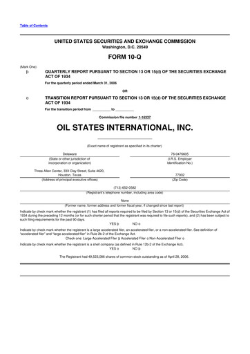 Thumbnail Oil States International
 10-Q Quarterly Report FY 