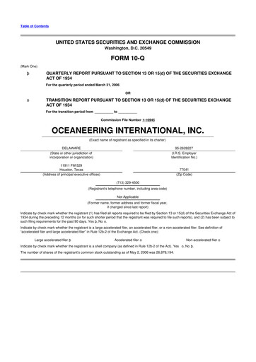 Thumbnail Oceaneering International
 10-Q Quarterly Report FY 