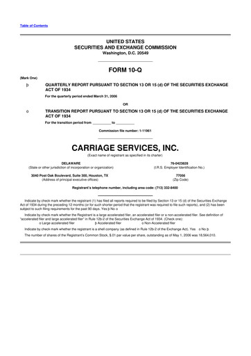 Thumbnail Carriage Services 10-Q Quarterly Report FY 