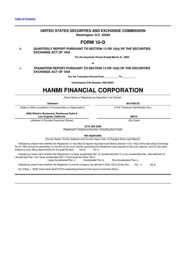 Thumbnail Hanmi Financial 10-Q Quarterly Report FY 