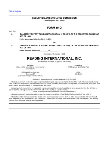 Thumbnail Reading International
 10-Q Quarterly Report FY 
