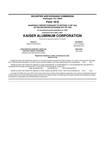 Thumbnail Kaiser Aluminum
 10-Q Quarterly Report FY 