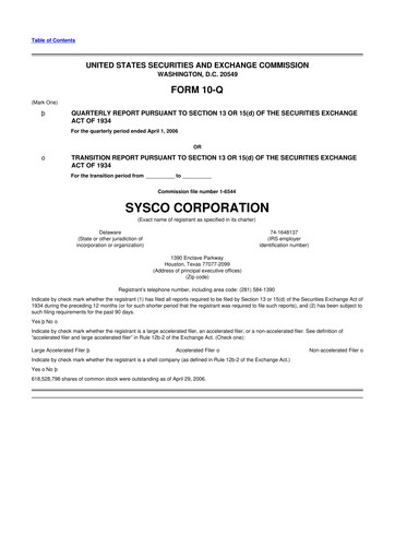 Thumbnail Sysco 10-Q Quarterly Report FY 