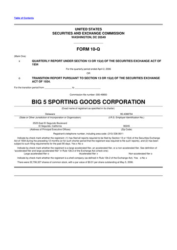 Thumbnail Big 5 Sporting Goods 10-Q Quarterly Report FY 
