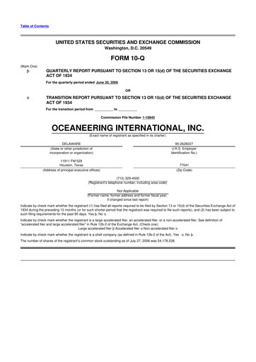 Thumbnail Oceaneering International
 10-Q Quarterly Report FY 