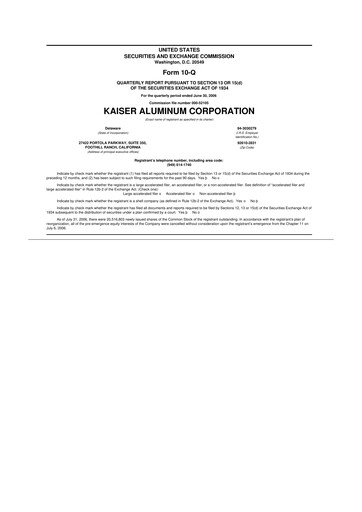 Thumbnail Kaiser Aluminum
 10-Q Quarterly Report FY 