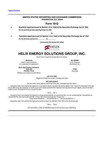 Thumbnail Helix Energy Solutions 10-Q Quarterly Report FY 
