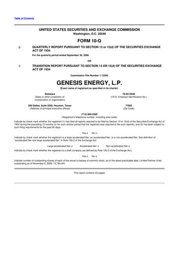 Thumbnail Genesis Energy  L.P. 10-Q Quarterly Report FY 