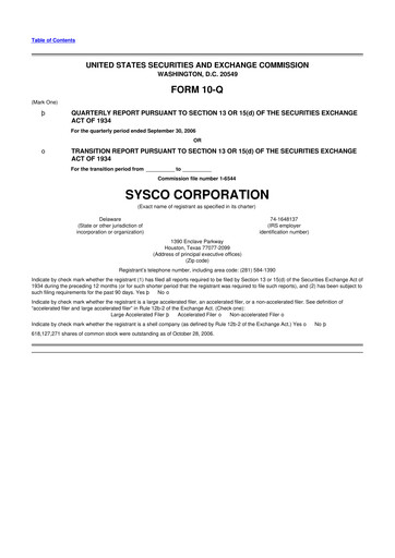 Thumbnail Sysco 10-Q Quarterly Report FY 