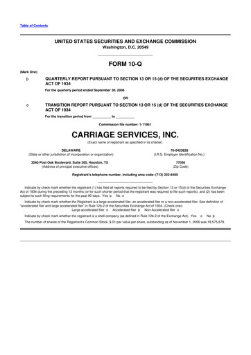 Thumbnail Carriage Services 10-Q Quarterly Report FY 
