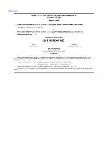 Thumbnail Live Nation
 10-Q Quarterly Report FY 