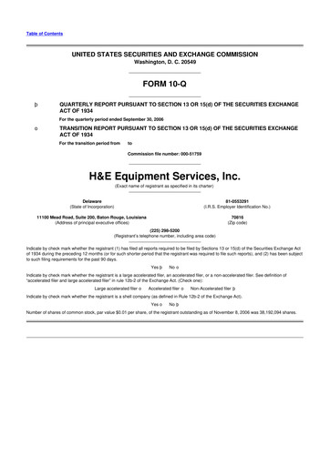 Thumbnail H&E Equipment Services 10-Q Quarterly Report FY 